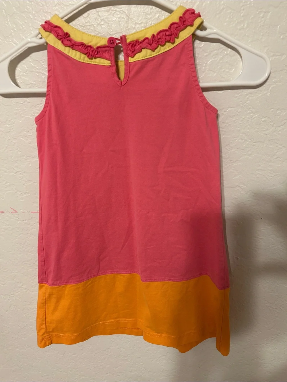 🐕‍🦺Hanna Andersson  Colorblock Pink &Orange Ruffle Pocket Dress size 100/us4 GUC